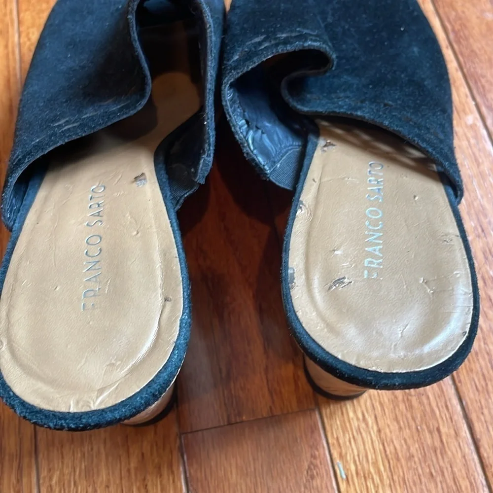 🗑️ Franco Sarto  black suede wedge sandal with cork wedge